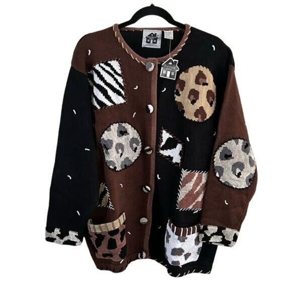 Storybook Knits HSN 1X Animal Print Button Knit Cardigan NWT